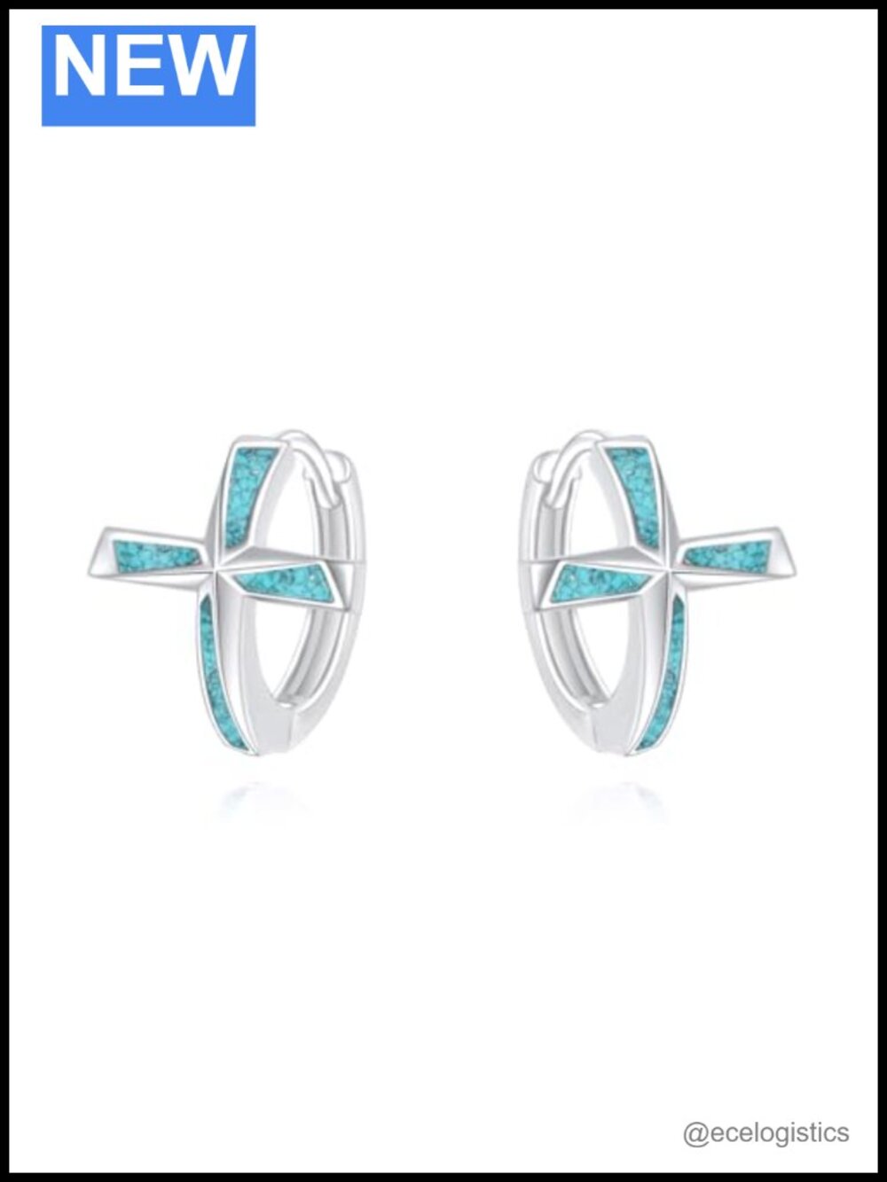 Sterling Silver Hoop Earrings Cross Turquoise Snap Huggie